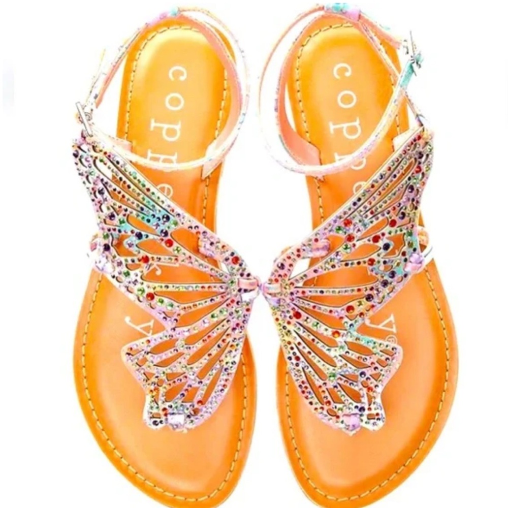 Copper Key Multicolor Butterfly Cutout Ankle Strap Sandals - Picture 10 of 11